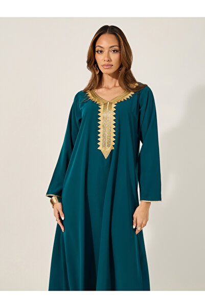 Styli Lace Detail Round Neck A-Line Jalabiya