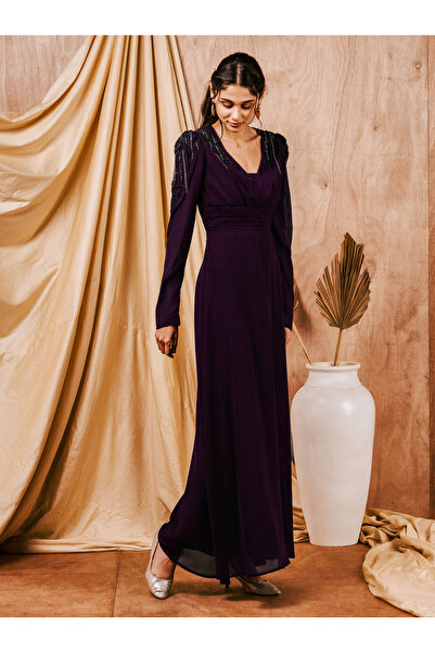 Mish By Styli Beaded Yoke A-Line Maxi Dress