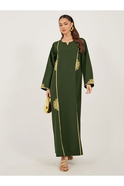 Styli Lace Detail Notch Neck A-Line Jalabiya