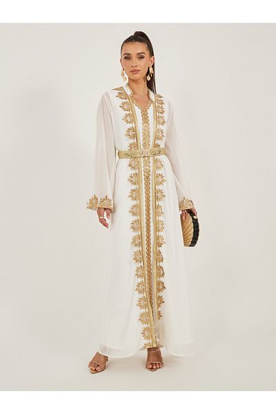 Styli Lace Insert Embellishment Abaya with Inner Dress