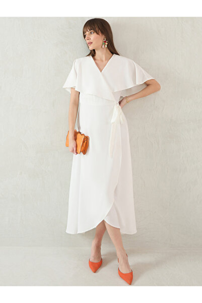 Femmella By Styli Solid Ruffled Cape Sleeves Wrap Maxi Dress