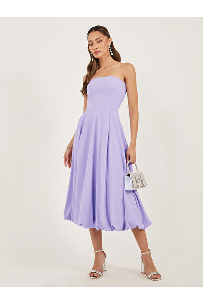 Styli Plain Strapless A-Line Midi Dress