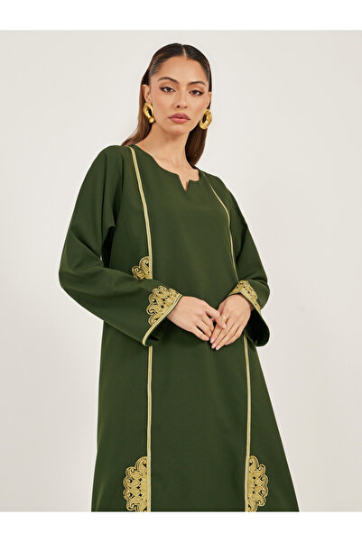 Styli Lace Detail Notch Neck A-Line Jalabiya