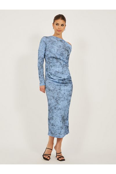 Styli Printed One Shoulder Bodycon Midi Dress