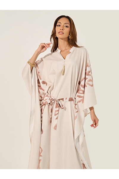 Styli Printed Waist Tie-Up Kaftan with Tassel Detail