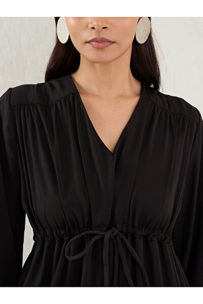 Femmella By Styli Solid Tie Waist A-Line Midi Dress