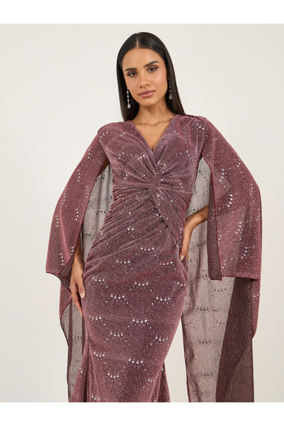 Styli Embellished Front Cape Maxi Dress