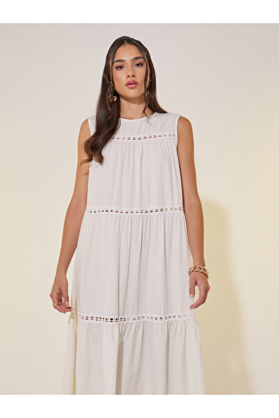 Take Two By Styli Solid Lace Detail Sleeveless Midi Dress