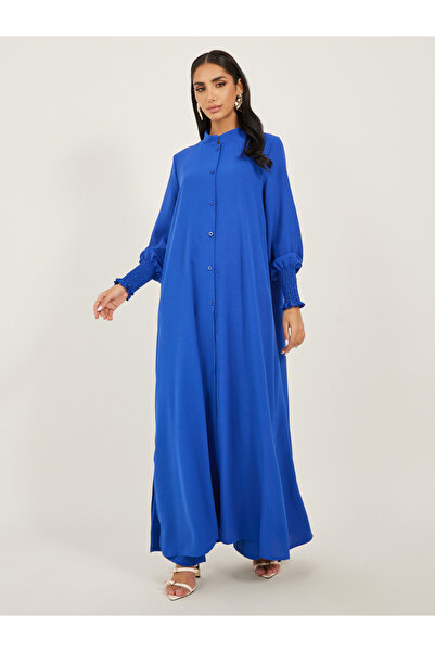 Styli Bishop Sleeve Buttoned Longline Shirt with Wide Leg Pants Set