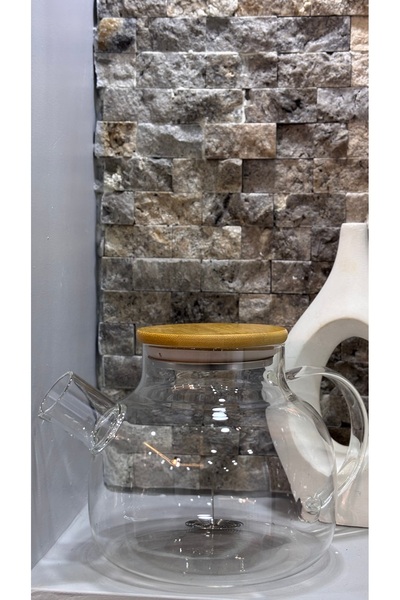 ARİN MODA ARİN HOMTEKS DEN ISIYA DAYANIKLI CAM ÇAYDANLIK 1 LİTRE BAMBU KAPAKLI