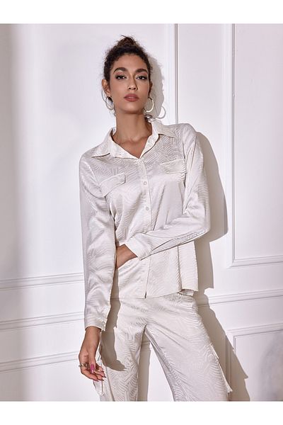 Luxewave By Styli Satin Long Sleeve Shirt with Pockets
