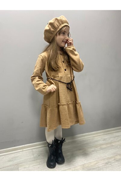 Mnk Baby&Kids Рокля за момиче с щампована плат MNK0559 КАФЯВО