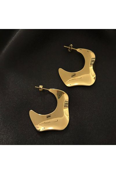 Zeyn Moon Plate Design Gold Steel Earrings