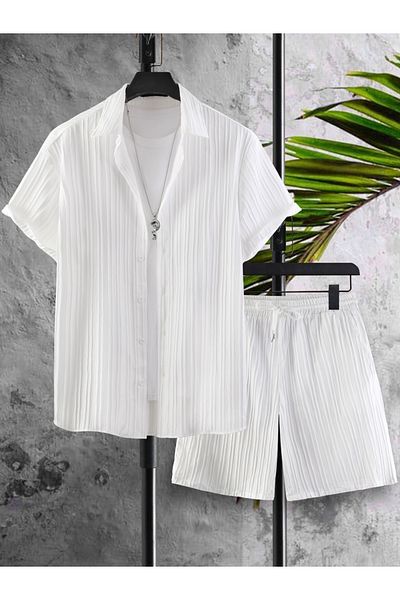 Take Two By Styli Textured Short Sleeve Shirt and Shorts Co-Ords