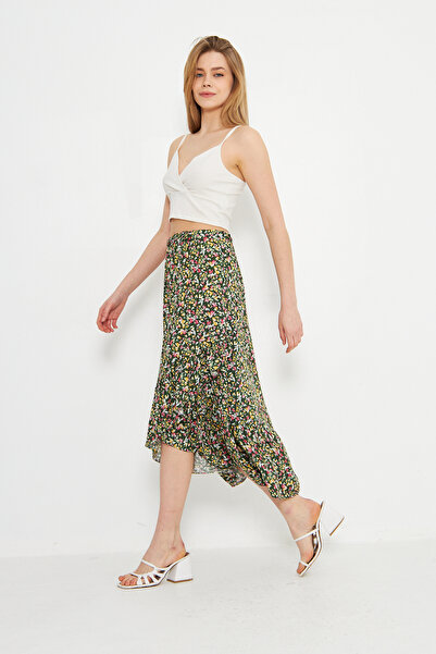 brako tekstil Floral Patterned Feminin Midi Skirt Gabardine Outfit