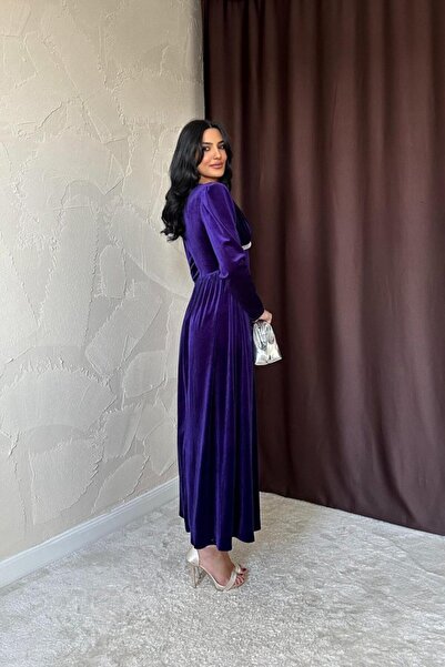 Genel Markalar EKŞİOĞLU GLOBAL Mor Göğüs Altı Taşlı Elbise