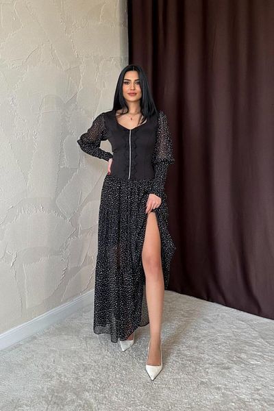Simala Black Lace Rhinestone Stripe Dress