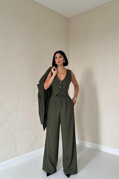 MRA Fashion Khaki Classy Jacket, Vest and Pants Set