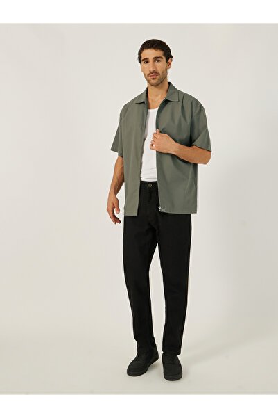 Styli Boxy Fit Linen Blend Zipped Shirt