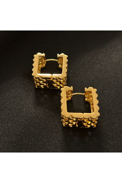 Zeyn Square Cut Gold Steel Earrings