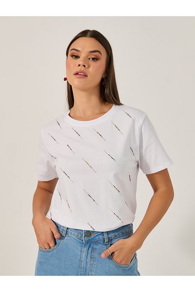 Styli Round Neck Embellished Short Sleeve Regular T-Shirt