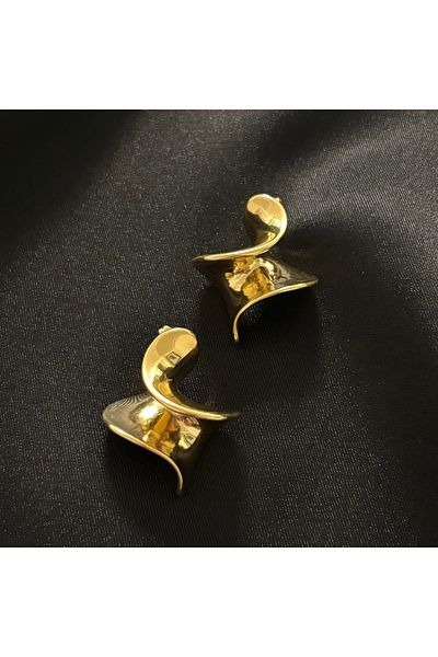 Zeyn Curved Model Plate Design Gold Steel Earrings