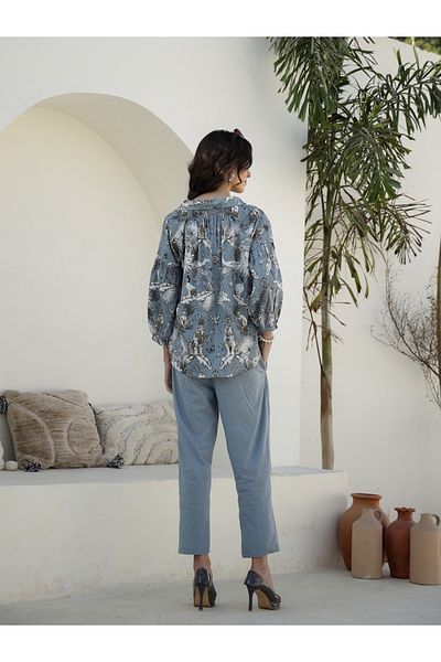 Sanskrutihomes By Styli Printed V-Neck Cotton Shirt with Trousers Co-Ords