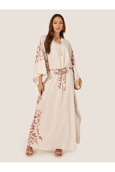 Styli Printed Waist Tie-Up Kaftan with Tassel Detail