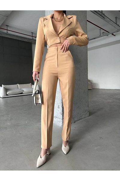 gelirr Jacket Collar Waist Cut Jumpsuit - Brown