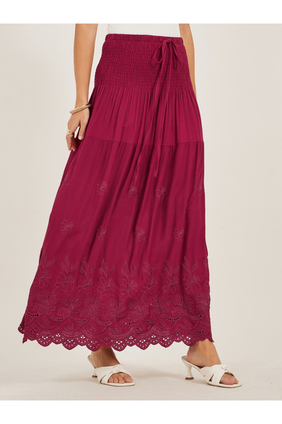 Styli Smocked Waist Tiered Schiffli Maxi Dress