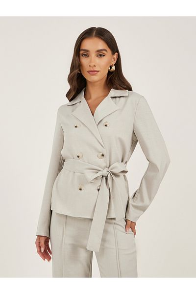 Causey By Styli Long Sleeve Double-Breasted Blazer Jacket with Wide Leg Pants Co-Ords