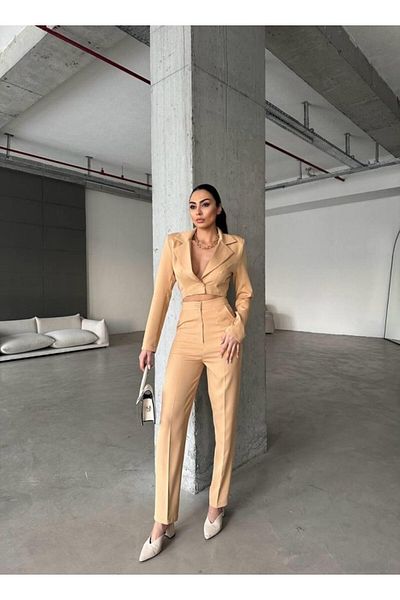 gelirr Jacket Collar Waist Cut Jumpsuit - Brown