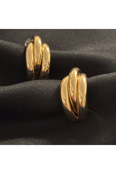 Zeyn Curved Gold Steel Earrings