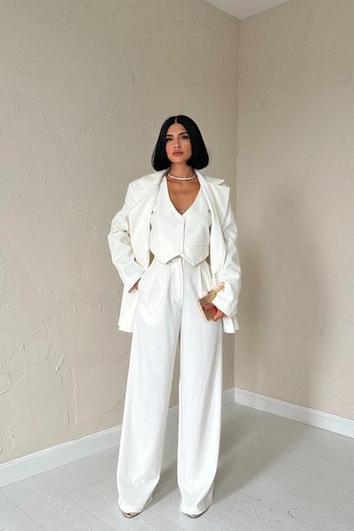 Modayakamoz Ecru Classy Jacket, Vest and Pants Set