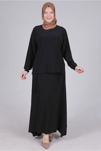 Moda Rosa 24Y3533 - أسود - بدلة تنورة ساندي حجاب مقاس كبير