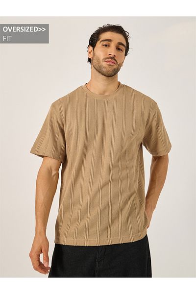 Styli Sheer Striped Short Sleeve Oversized T-Shirt