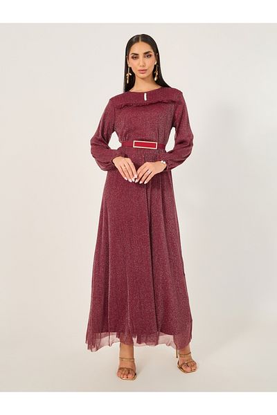 Take Two By Styli Shimmer Belted Cuffed Sleeves A-Line Jalabiya