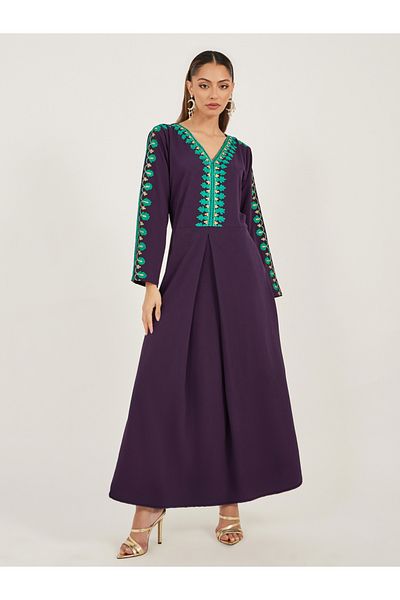 Maxim Creation By Styli Embroidered A-Line Jalabiya with Tie Detail