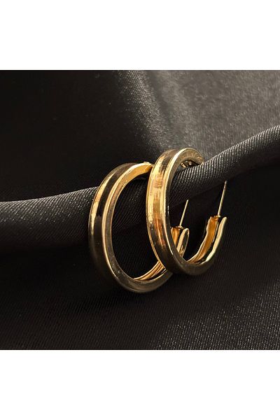 Zeyn Thick Hoop Gold Steel Earrings-30 mm