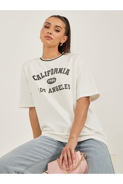 Styli Textured Slogan Print Oversized T-Shirt