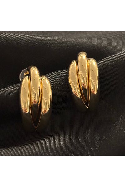 Zeyn Curved Gold Steel Earrings