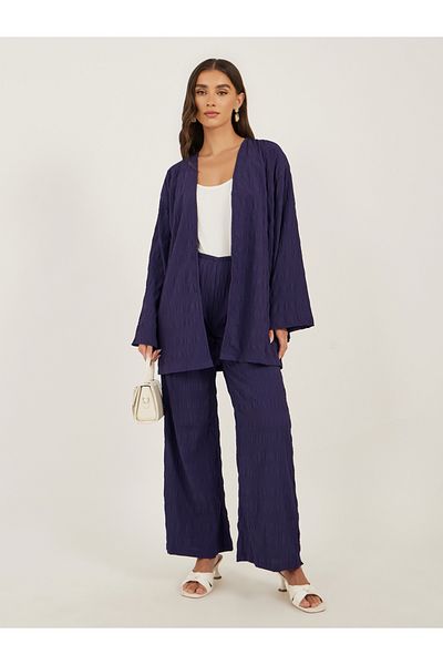 Styli Textured Wide Leg Pants with Elastic Waistband