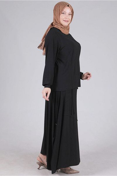 Moda Rosa 24Y3533 - أسود - بدلة تنورة ساندي حجاب مقاس كبير