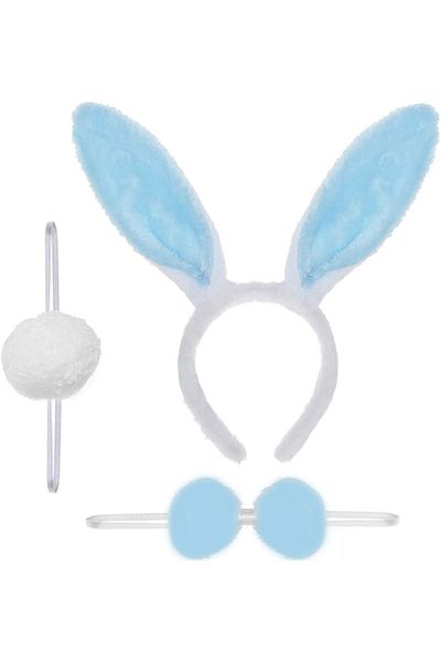 nuit dose Rabbit Costume Set Crown Bow Tie Pompom Tail Blue
