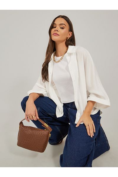 Styli Loose Fit Crinkled 3/4 Sleeves Shirt