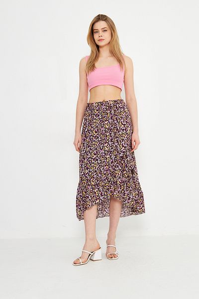 brako tekstil Floral Patterned Feminin Midi Skirt Gabardine Outfit