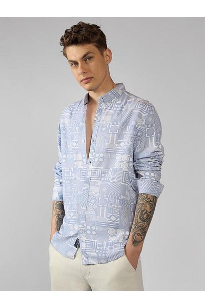 Dennis Lingo By Styli Geometric Print Button-Down Casual Shirt