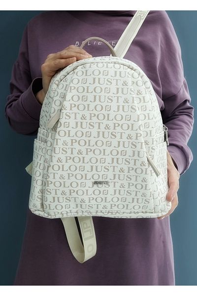 Miami Polo Club Just Polo Women's Black Tan 9 Compartment Embossed Printed Backpack