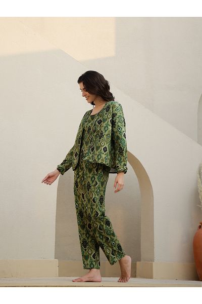 Sanskrutihomes By Styli Floral Print Top with Jacket and Trousers Set