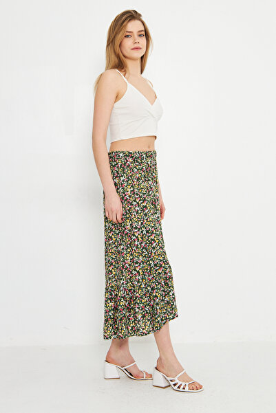 brako tekstil Floral Patterned Feminin Midi Skirt Gabardine Outfit